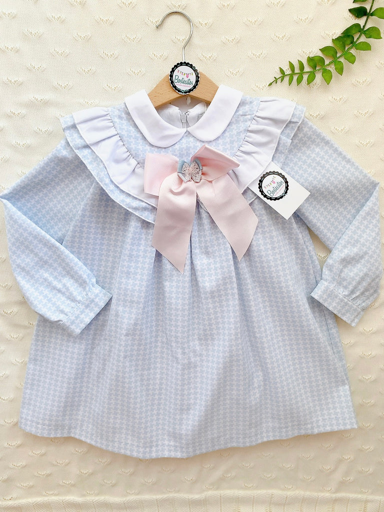 vestido deluxe azul con moño rosa (4 años)