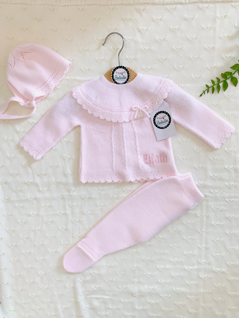 Tejido rosita bebé cuello redondo 3 piezas (6 meses)