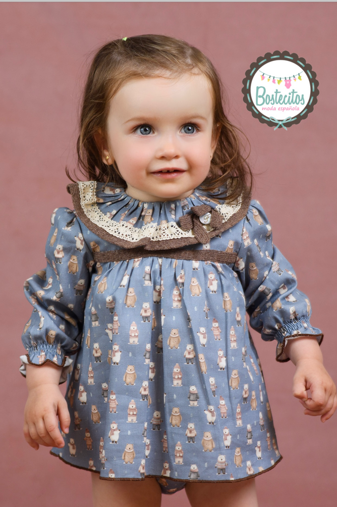 Vestido corto con calzón estampado ositos