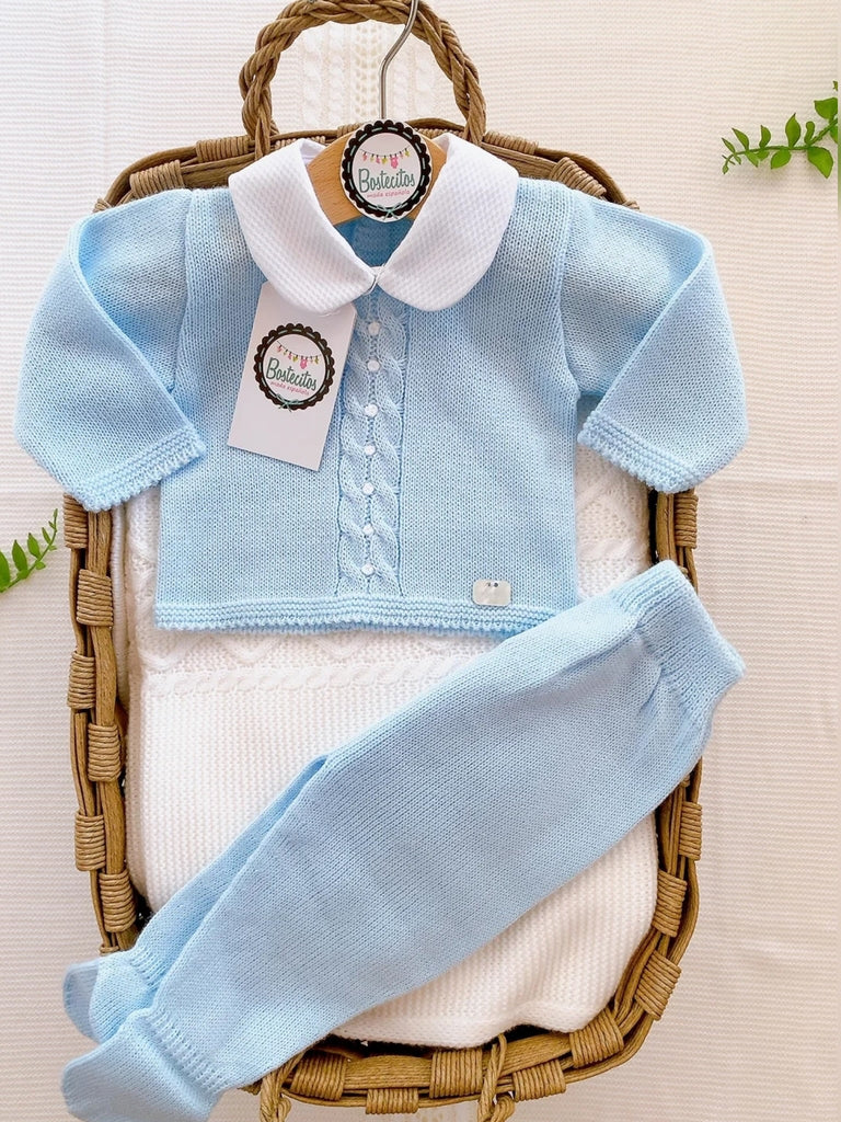 Conjunto polaina trenzas celeste