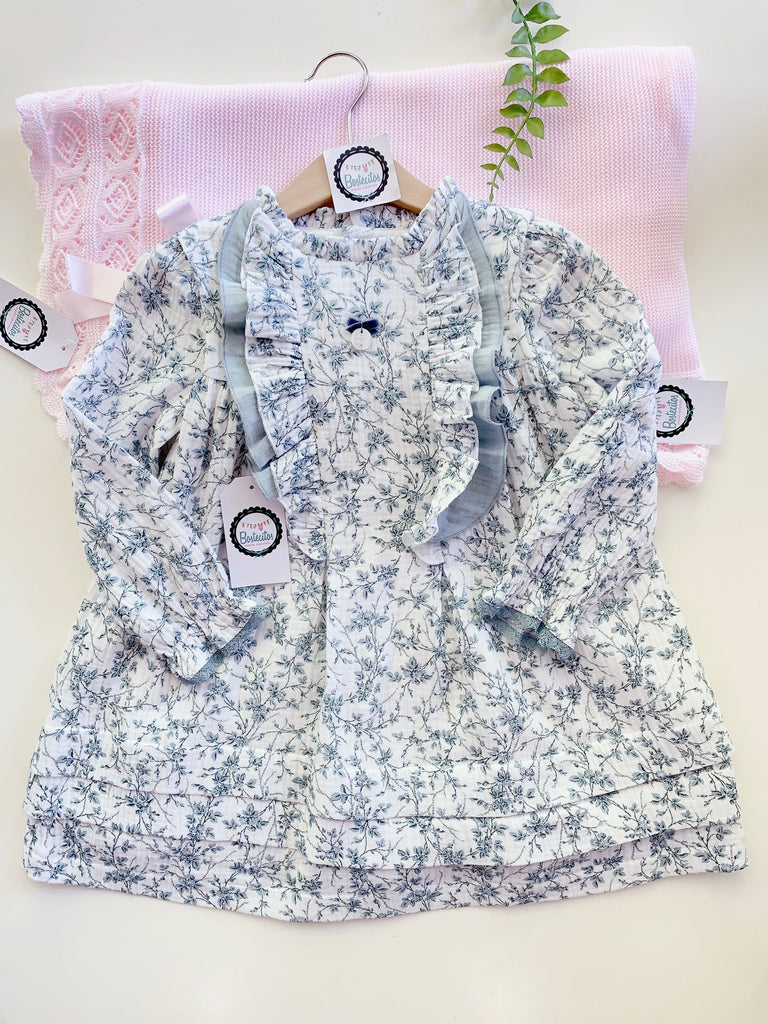Vestido flores azules manga larga