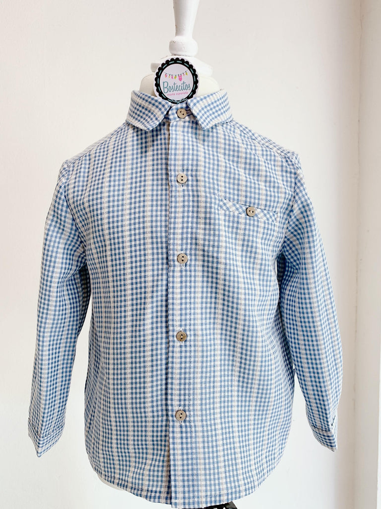 Camisa cuadros, azul con beige