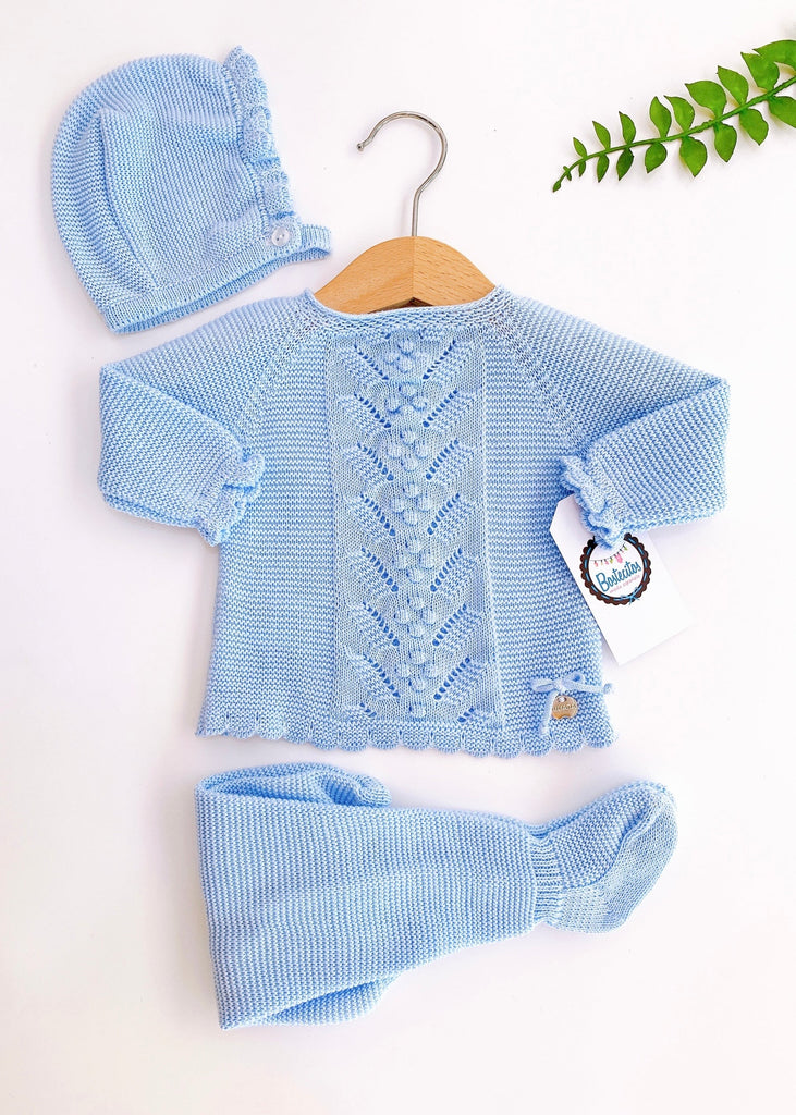 CONJUNTO TEJIDO AZUL CELESTE PUNTOS (3 MESES)