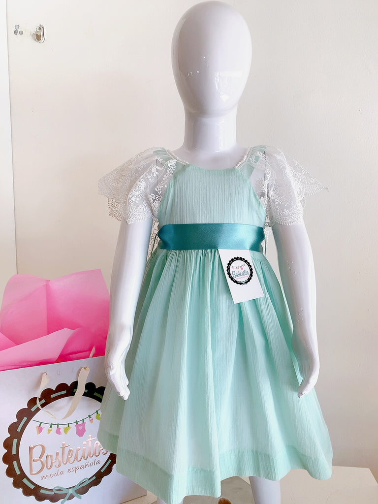 Vestido ceremonia azul-verde