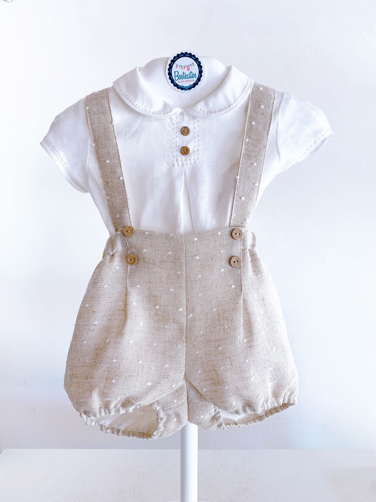 Short con tirantes elegante color caqui puntos blancos