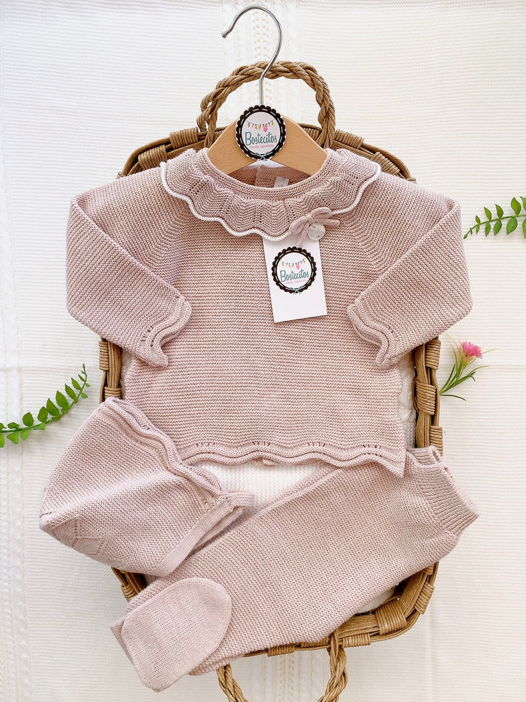 Conjunto rosa palo tejido cuello Olán tejido