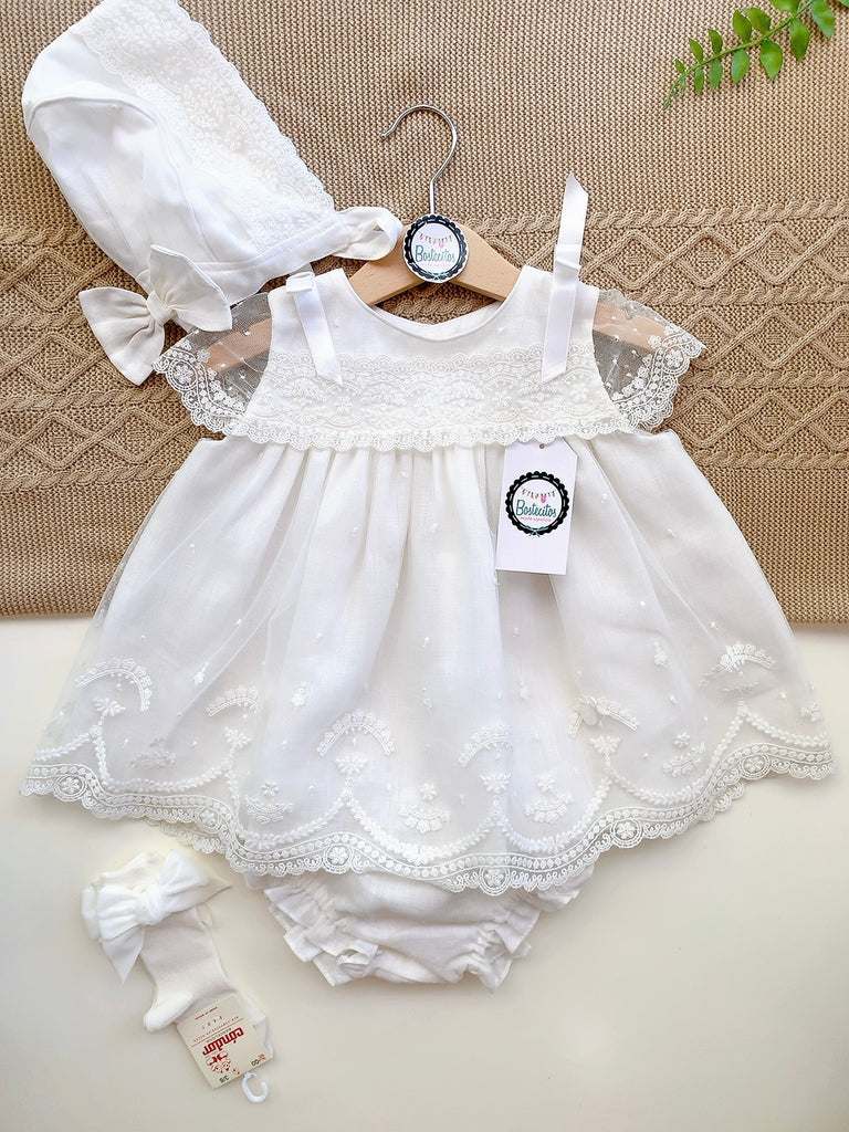 Conjunto ceremonia beige bordado encaje deluxe