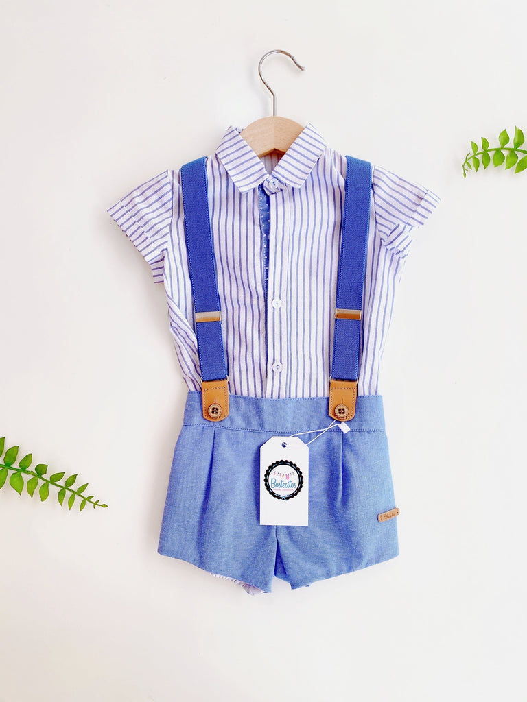 Conjunto camisa blanca con rayas azules (6 meses)
