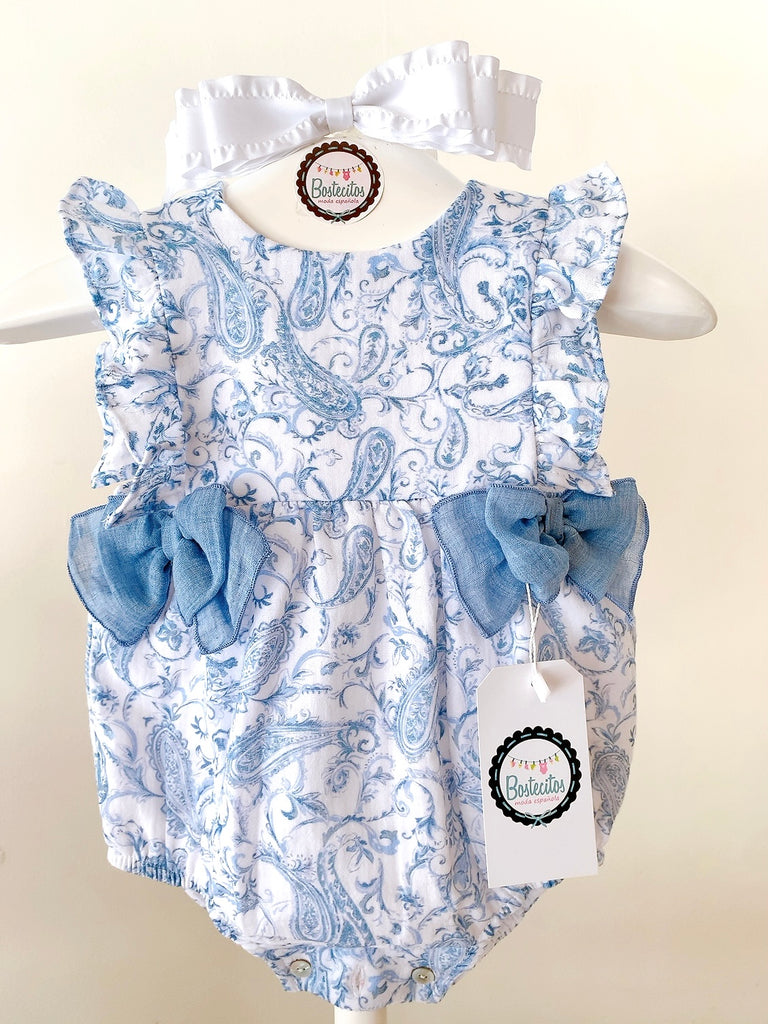 Ranita española estampado azulejo azul con dos moños
