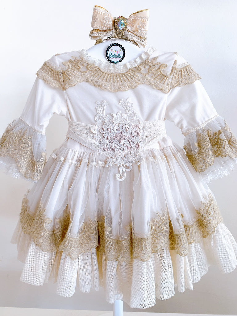 Vestido Ceremonia Beige Con Cafe Claro (4 AÑOS)