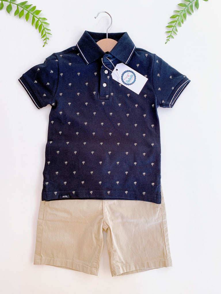 Conjunto playera negra polo con short color caqui