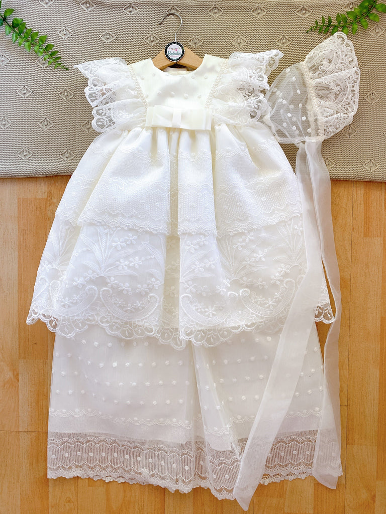 Ropon desmontable mangas ángel con moño en medio color ivory