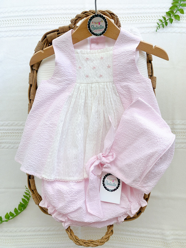 Conjunto 3 pzas rosa pastel con blanco