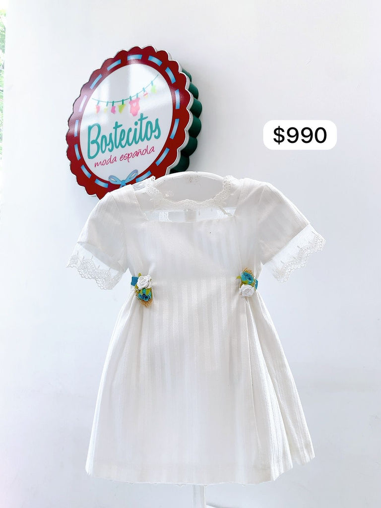 VESTIDO BLANCO LISTÓN AZUL AQUA (3 años)