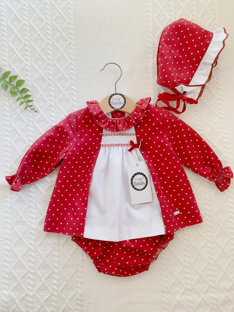 Conjunto 3 piezas rojo estampado de corazones blanco (3 meses)
