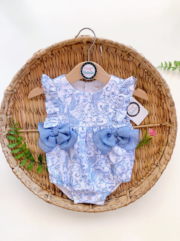 Ranita española estampado azulejo azul con dos moños