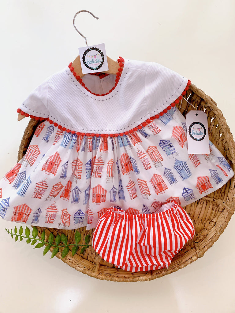 VESTIDO ROJO Y AZUL CASITAS