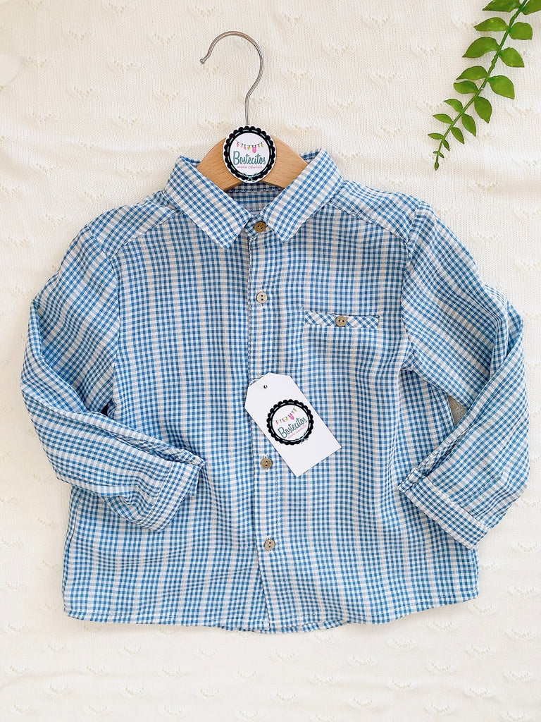 Camisa cuadros, azul con beige