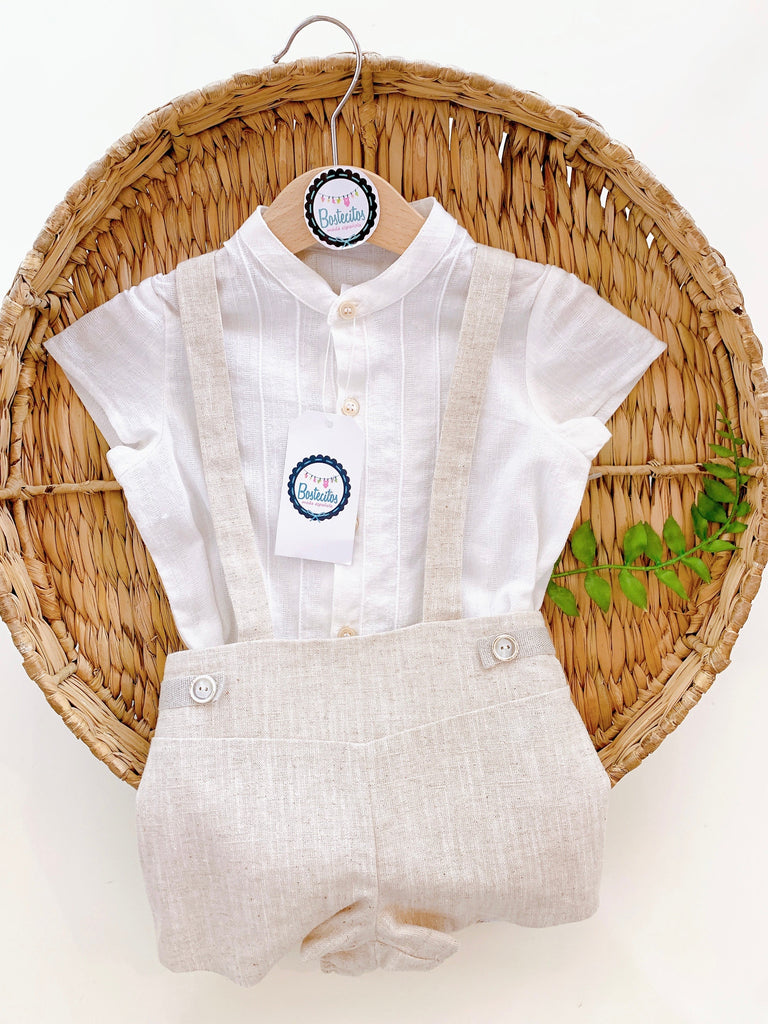 Conjunto short con tirantes beige con caqui