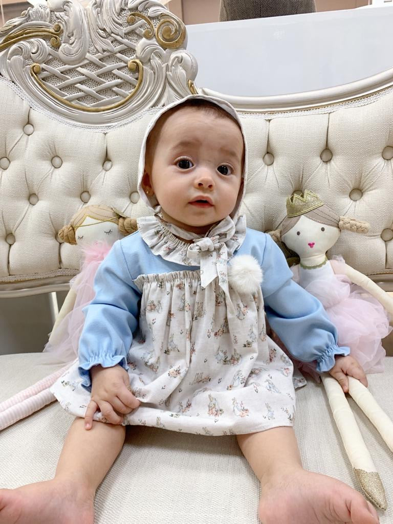 Conjunto vestido conejitos color azul (12 meses)