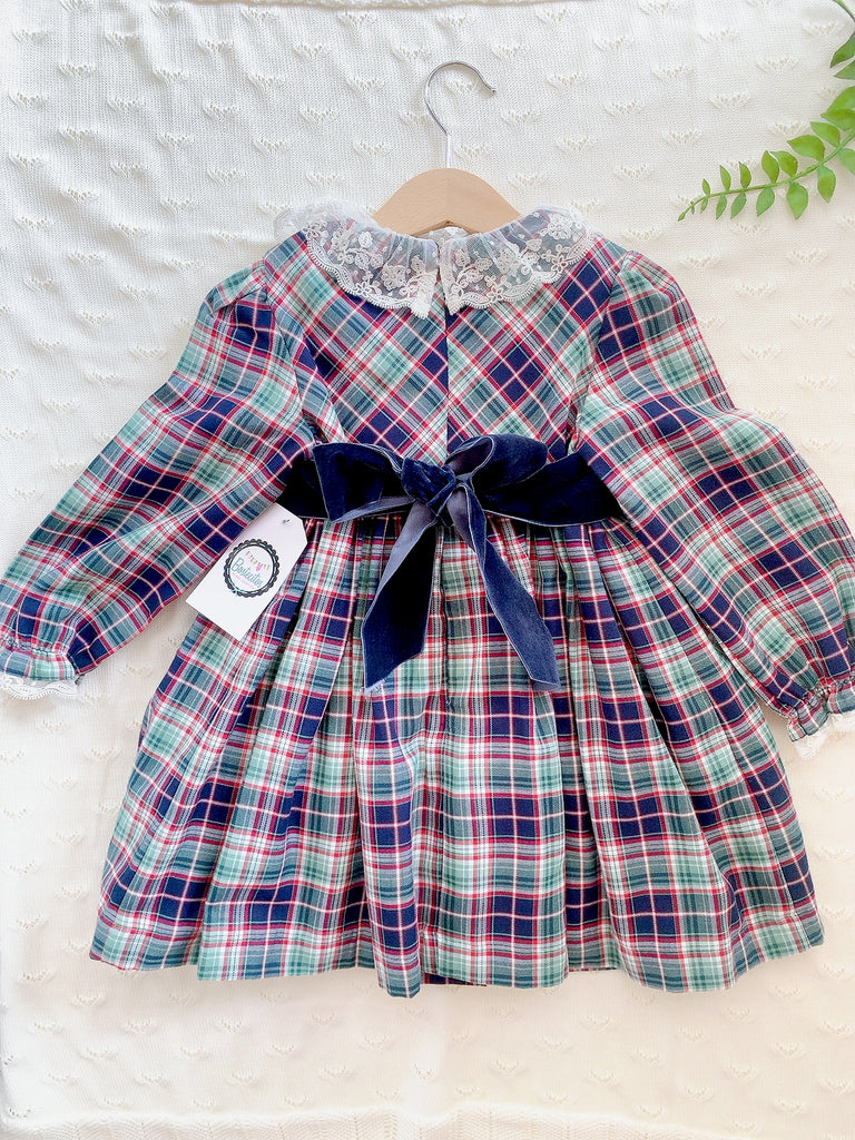 Vestido navideño lazo azul marino terciopelo