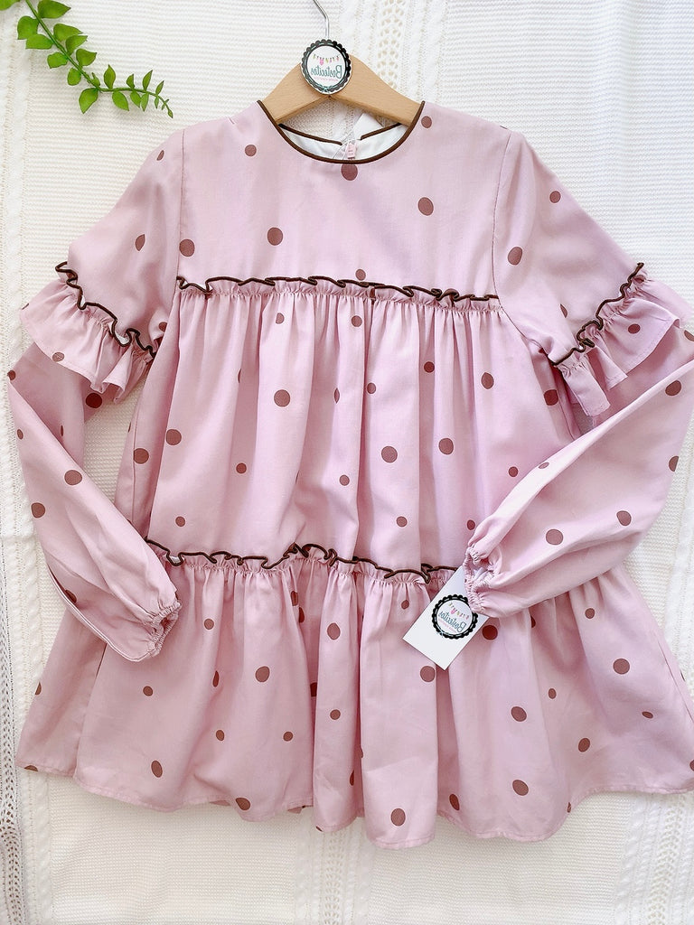 Vestido rosa manga larga con bolitas