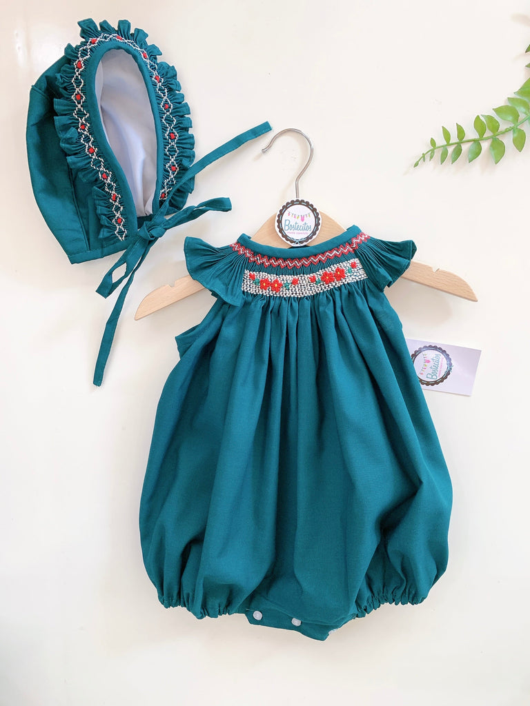 Ranita verde botella con gorro bordada a mano (6 meses)