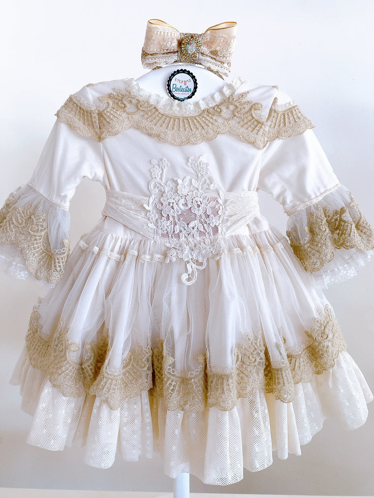 Vestido Ceremonia Beige Con Cafe Claro (4 AÑOS)
