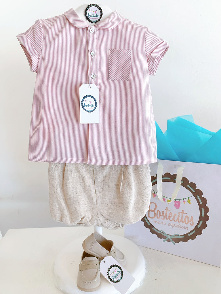 Conjunto camisa rayas con short color caqui