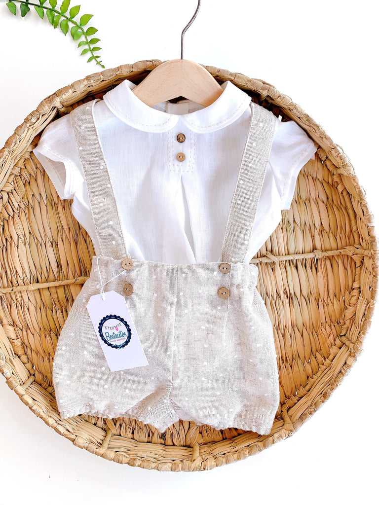 Short con tirantes elegante color caqui puntos blancos