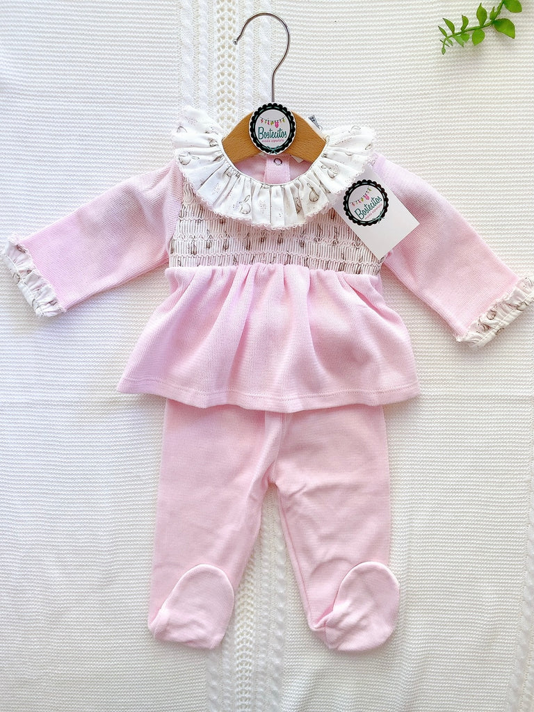 Pans rosa bebé de bebé blusa manga larga bordado estampado conejos con su pantalón