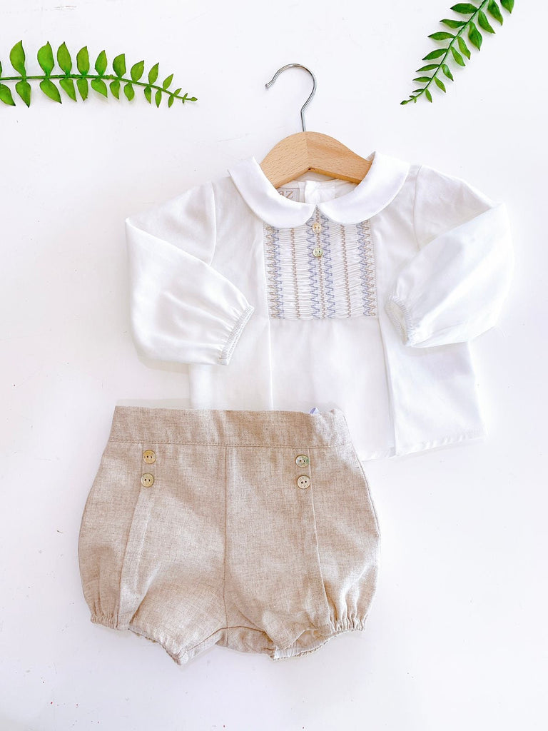 CONJUNTO CAMISA BLANCA CON SHORT BEIGE