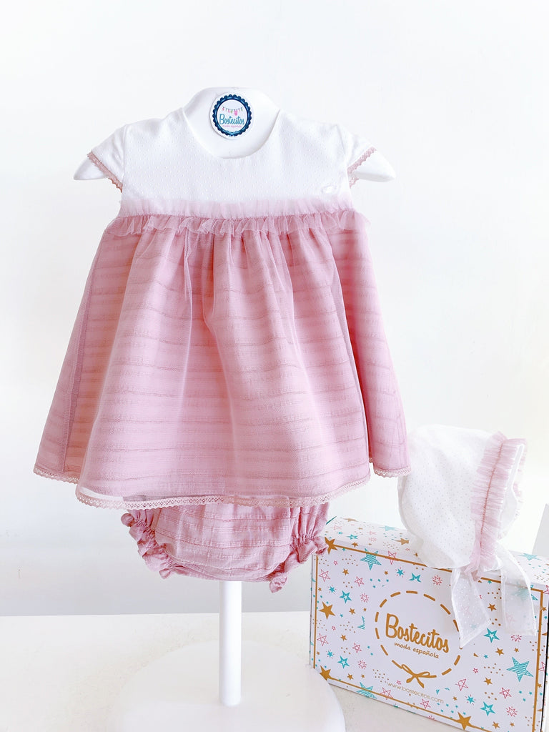 VESTIDO 3P GASITA ROSA CON BLANCO