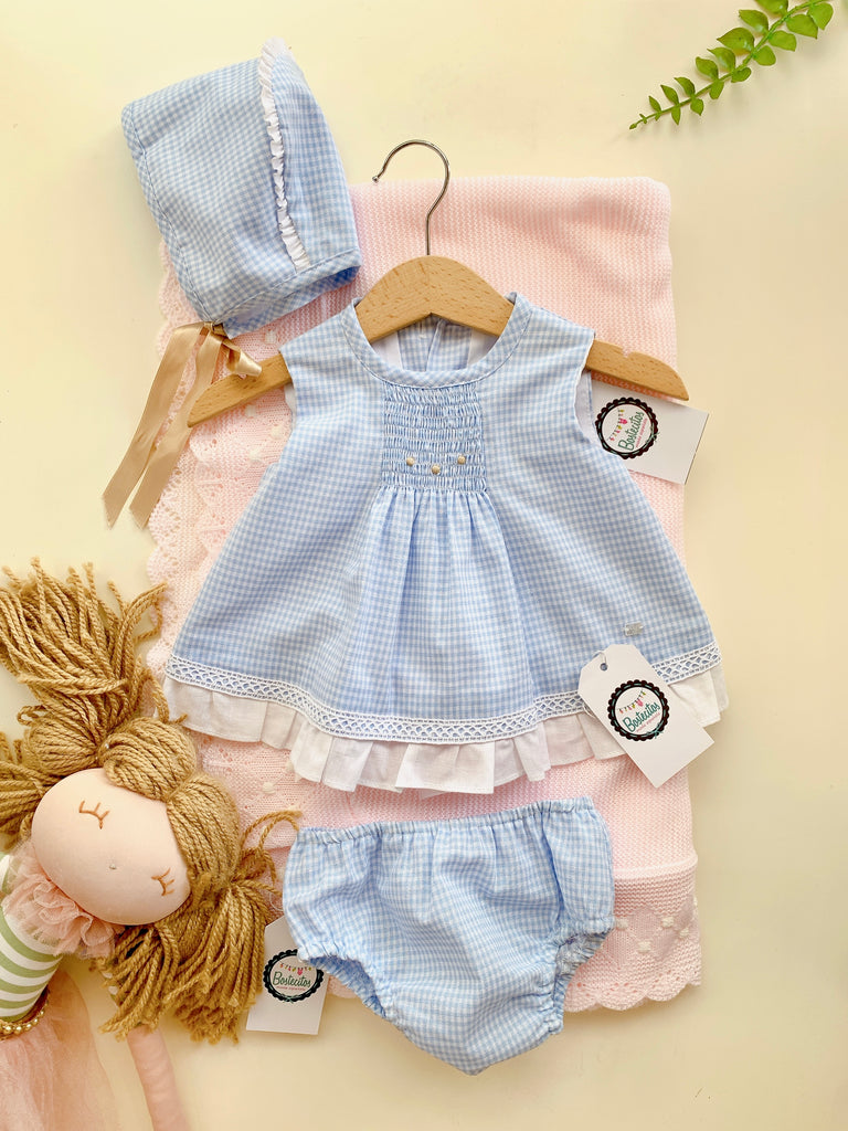 Conjunto de cuadros azul con blanco 3 pzas (6 meses)