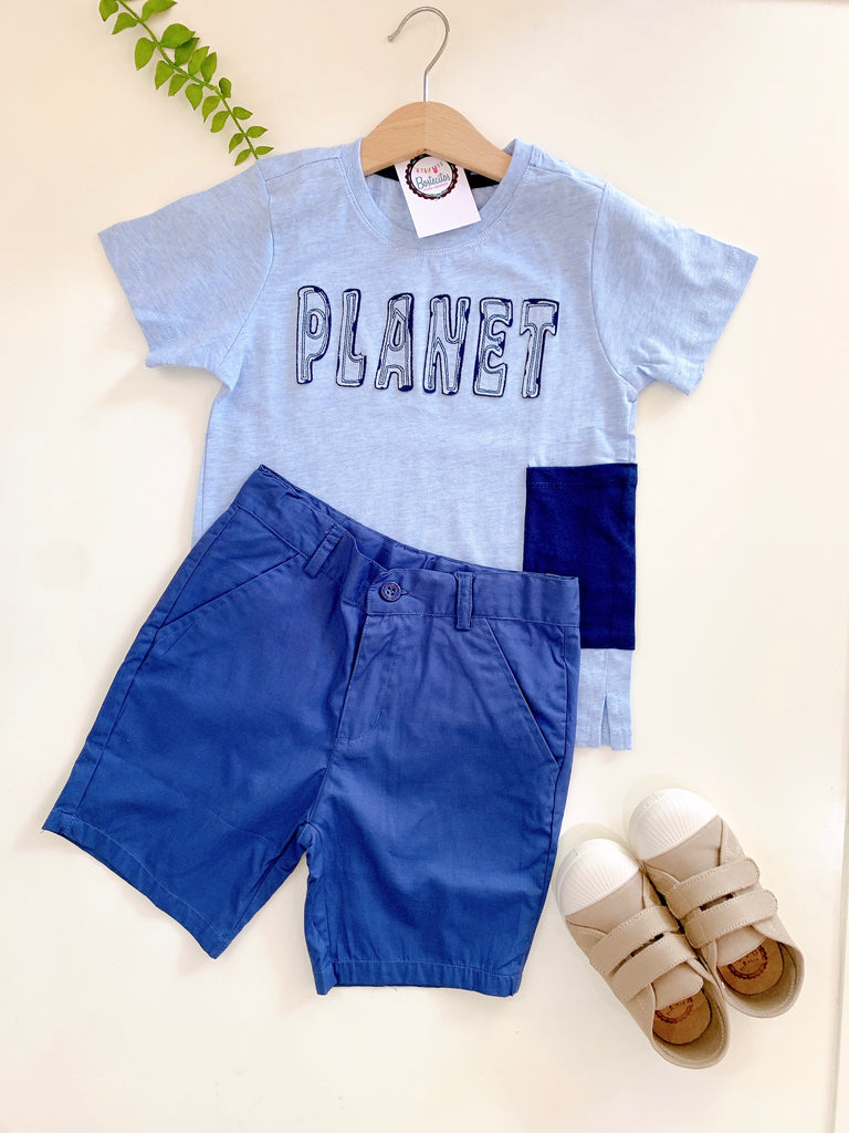 Conjunto playera planet con short azul