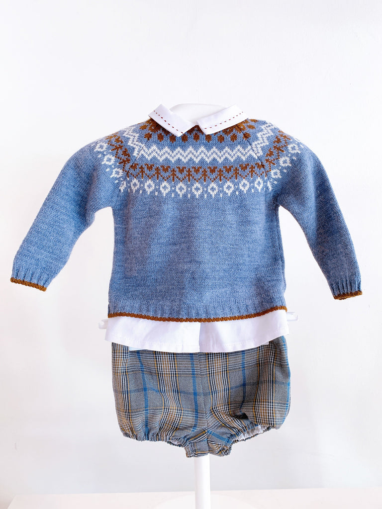 SWEATER AZUL CON SHORT CUADROS (18 meses)