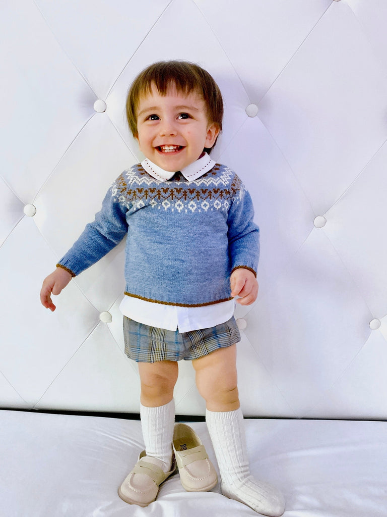 SWEATER AZUL CON SHORT CUADROS (18 meses)