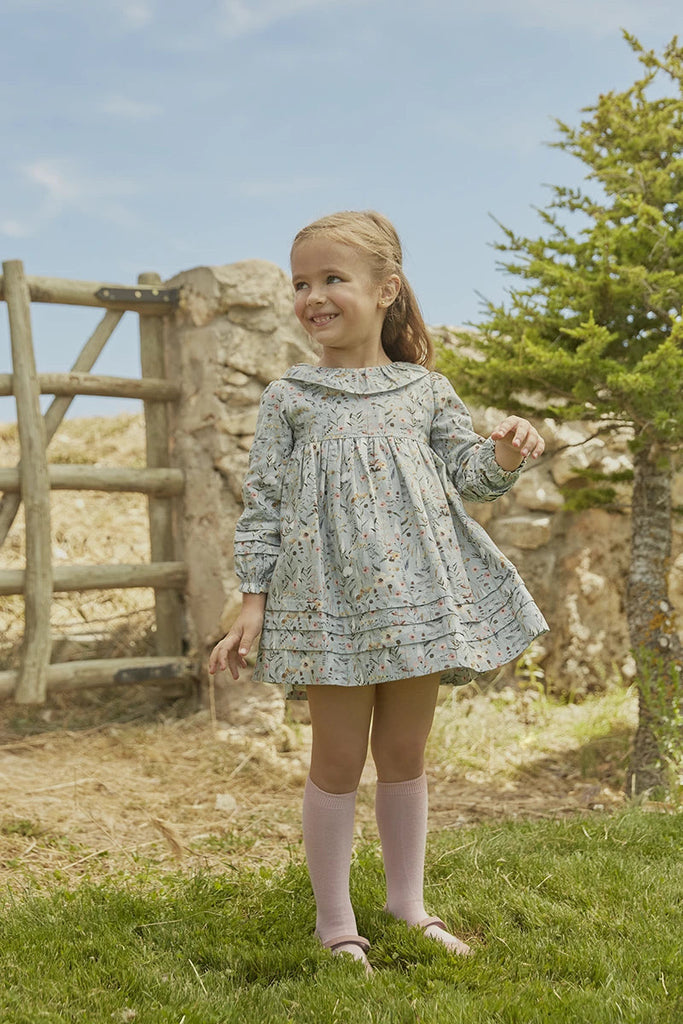 VESTIDO AZUL VERDE FLORES CUELLO REDONDO(4 años)