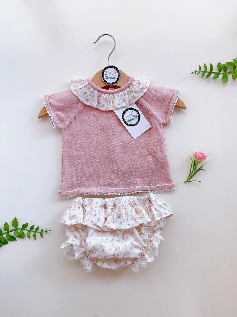 Conjunto blusa tejida don calzón estampado flores (6 meses)