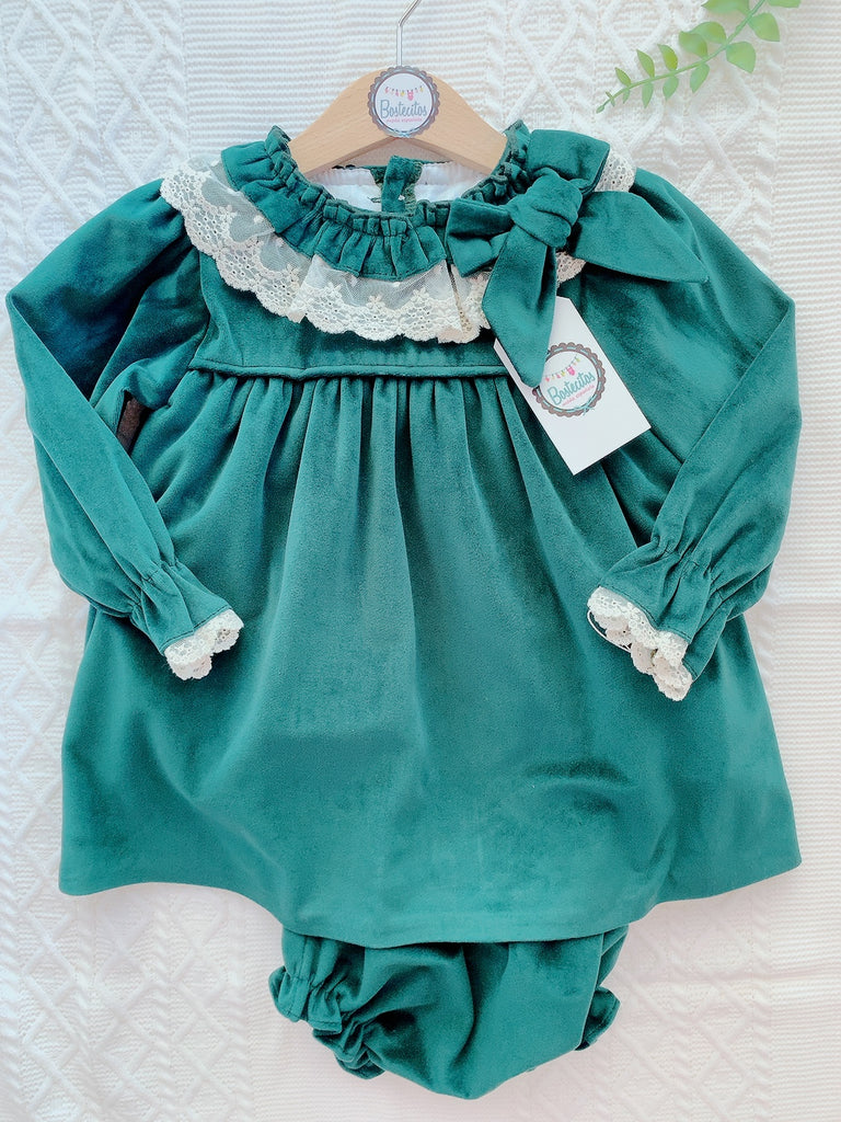 Vestido verde botella terciopelo con calzón
