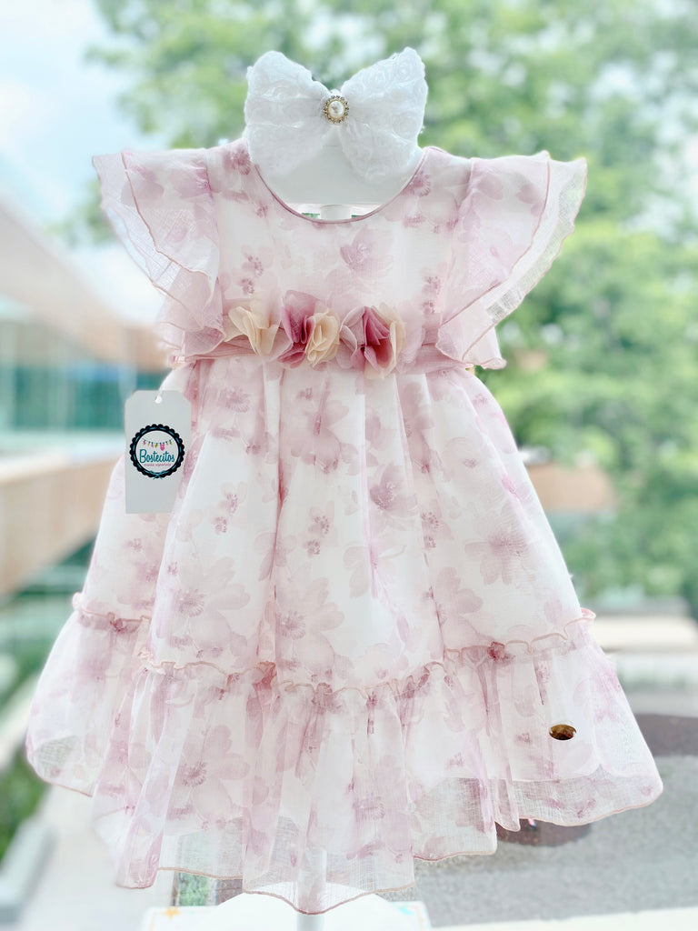 Vestido flores rosa ceremonia