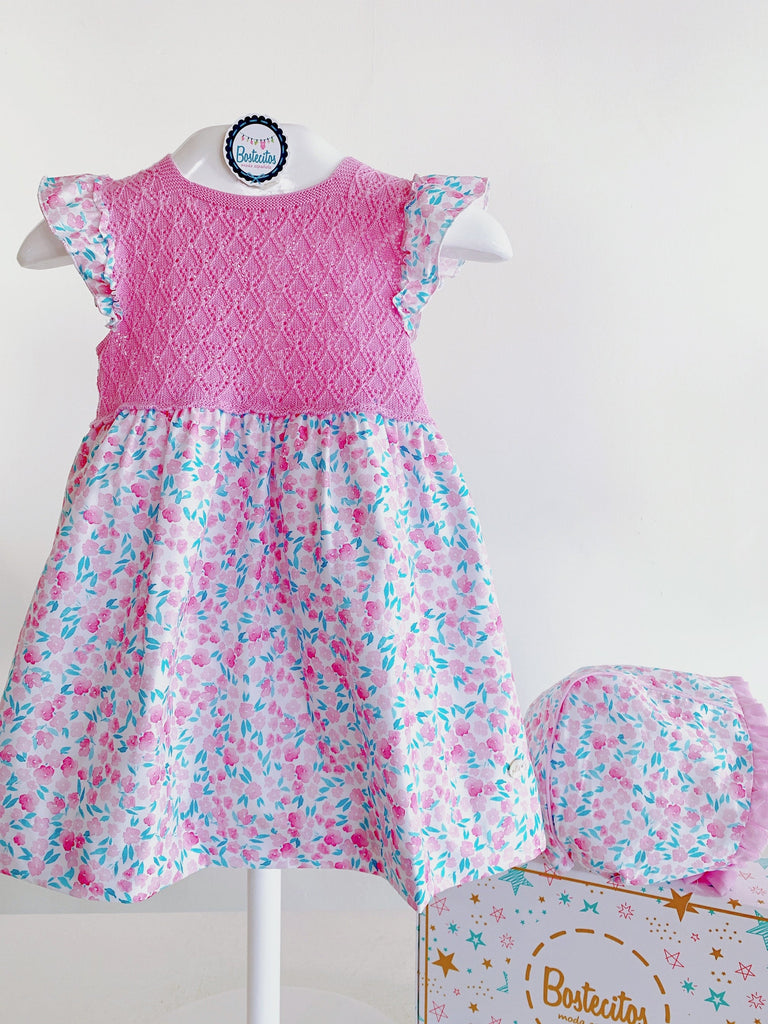 Vestido tejido flores rosa fucsia