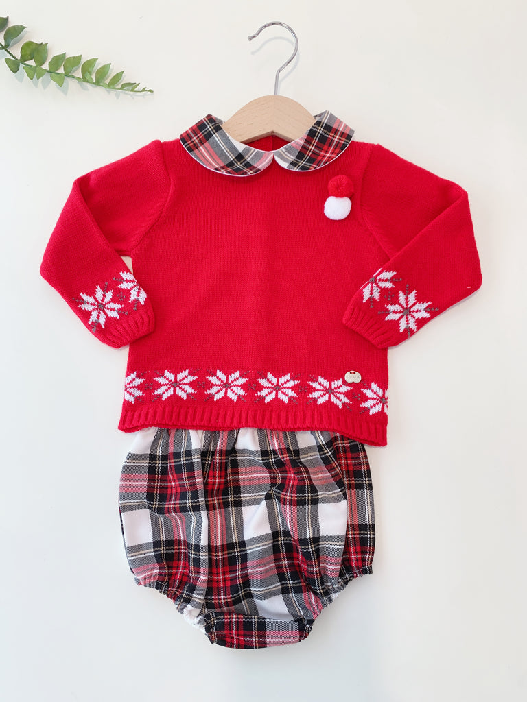 CONJUNTO BRAGA TELA CUADROS JERSEY ROJO (18 meses)