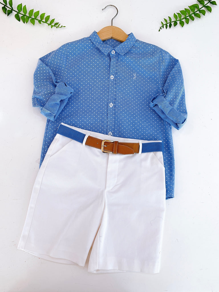 Conjunto Camisa azul con short blanco